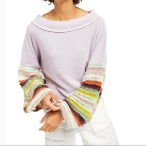 🆕Free People We The Free Cha Cha Brushed Knit Crochet Balloon Sleeve Mist Lilac